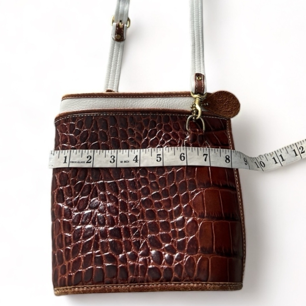 American Exec Brown&White Croc Embossed Leather Adjustable Crossbody Bag - Picture 11 of 11